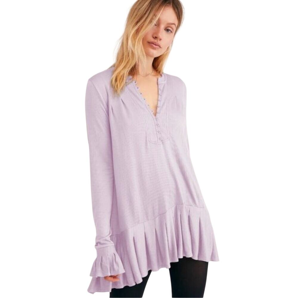 Free People Your Girl Tunic Mini Dress Dusty Lavender Ruffle Hem Boho Indie M